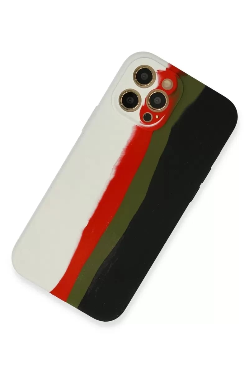 Apple iPhone 12 Pro Kılıf Ebruli Lansman Silikon - Beyaz-Siyah