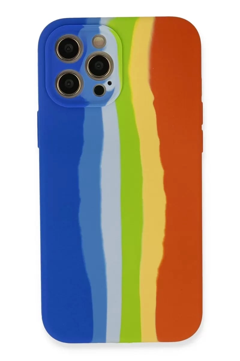 Apple iPhone 12 Pro Kılıf Ebruli Lansman Silikon - Mavi-Turuncu