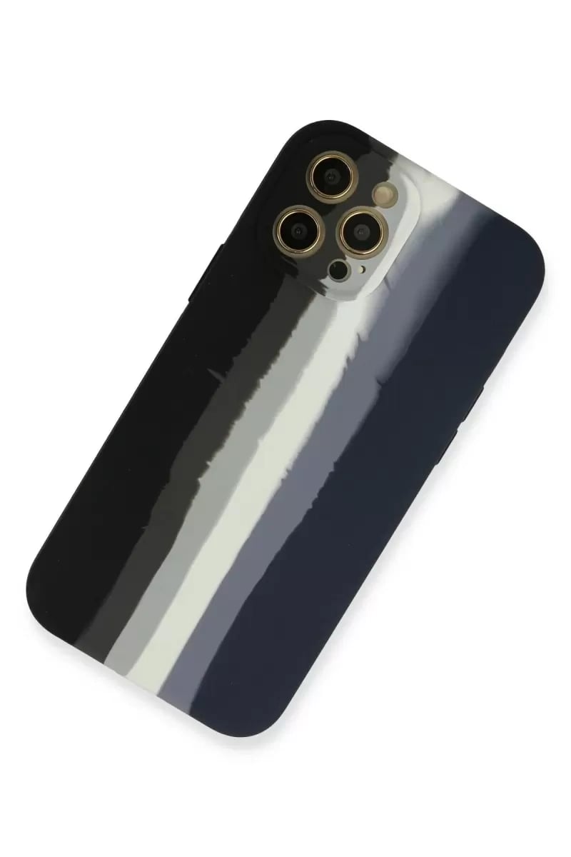 Apple iPhone 12 Pro Kılıf Ebruli Lansman Silikon - Siyah-Lacivert