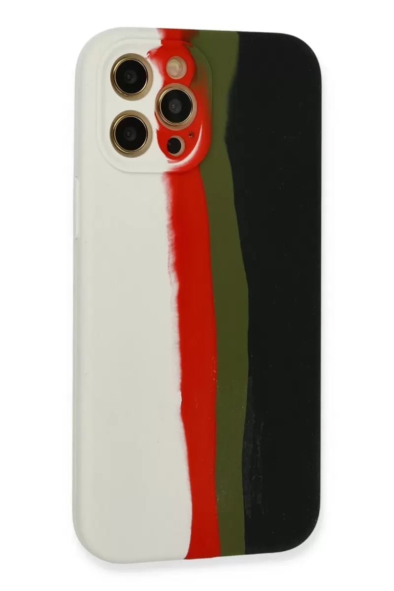 Apple iPhone 12 Pro Kılıf Ebruli Lansman Silikon - Beyaz-Siyah