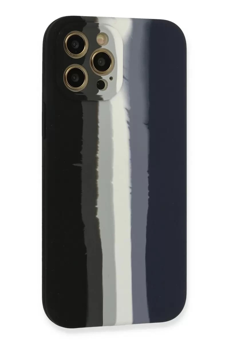 Apple iPhone 12 Pro Kılıf Ebruli Lansman Silikon - Siyah-Lacivert