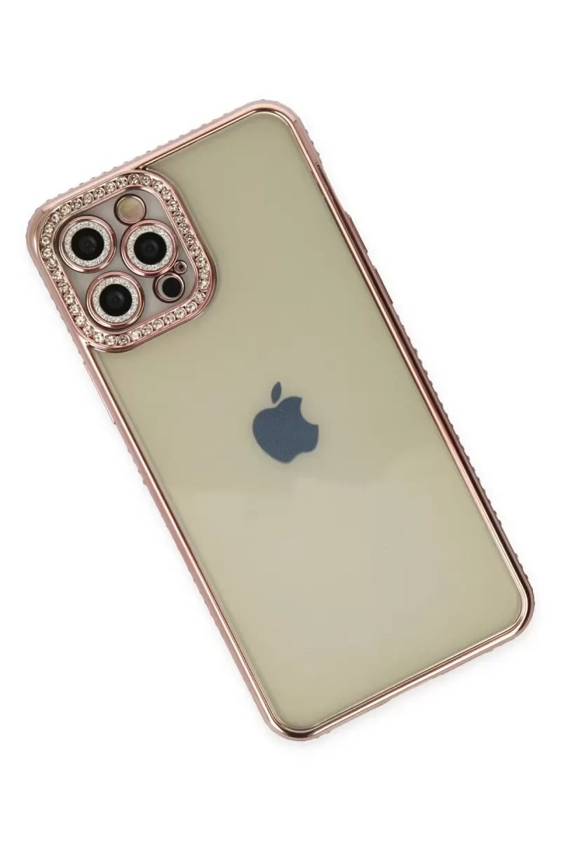 Apple iPhone 12 Pro Kılıf Joke Taşlı Silikon - Pembe