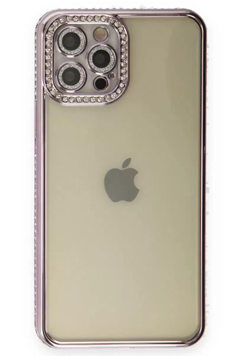 Apple iPhone 12 Pro Kılıf Joke Taşlı Silikon - Mor