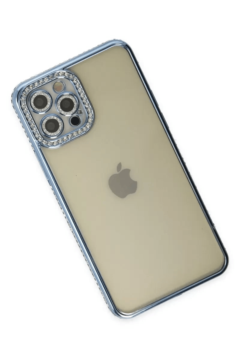 Apple iPhone 12 Pro Kılıf Joke Taşlı Silikon - Mavi