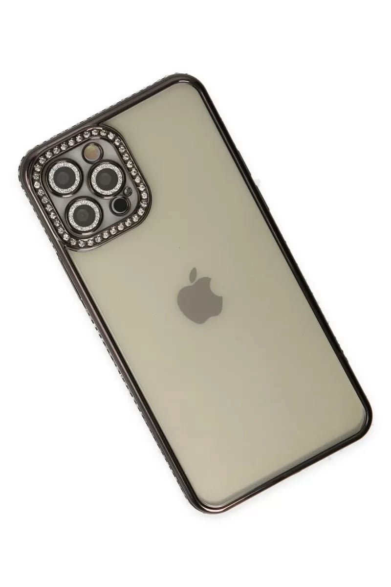 Apple iPhone 12 Pro Kılıf Joke Taşlı Silikon - Siyah
