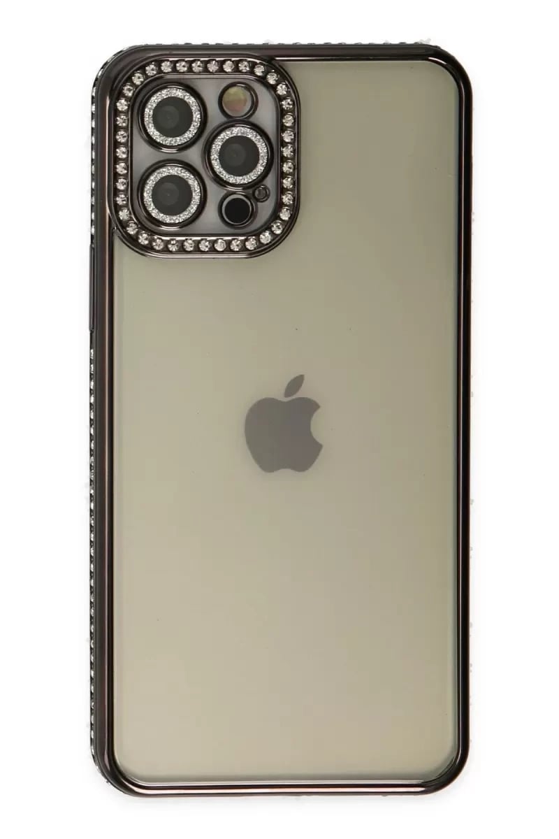 Apple iPhone 12 Pro Kılıf Joke Taşlı Silikon - Siyah