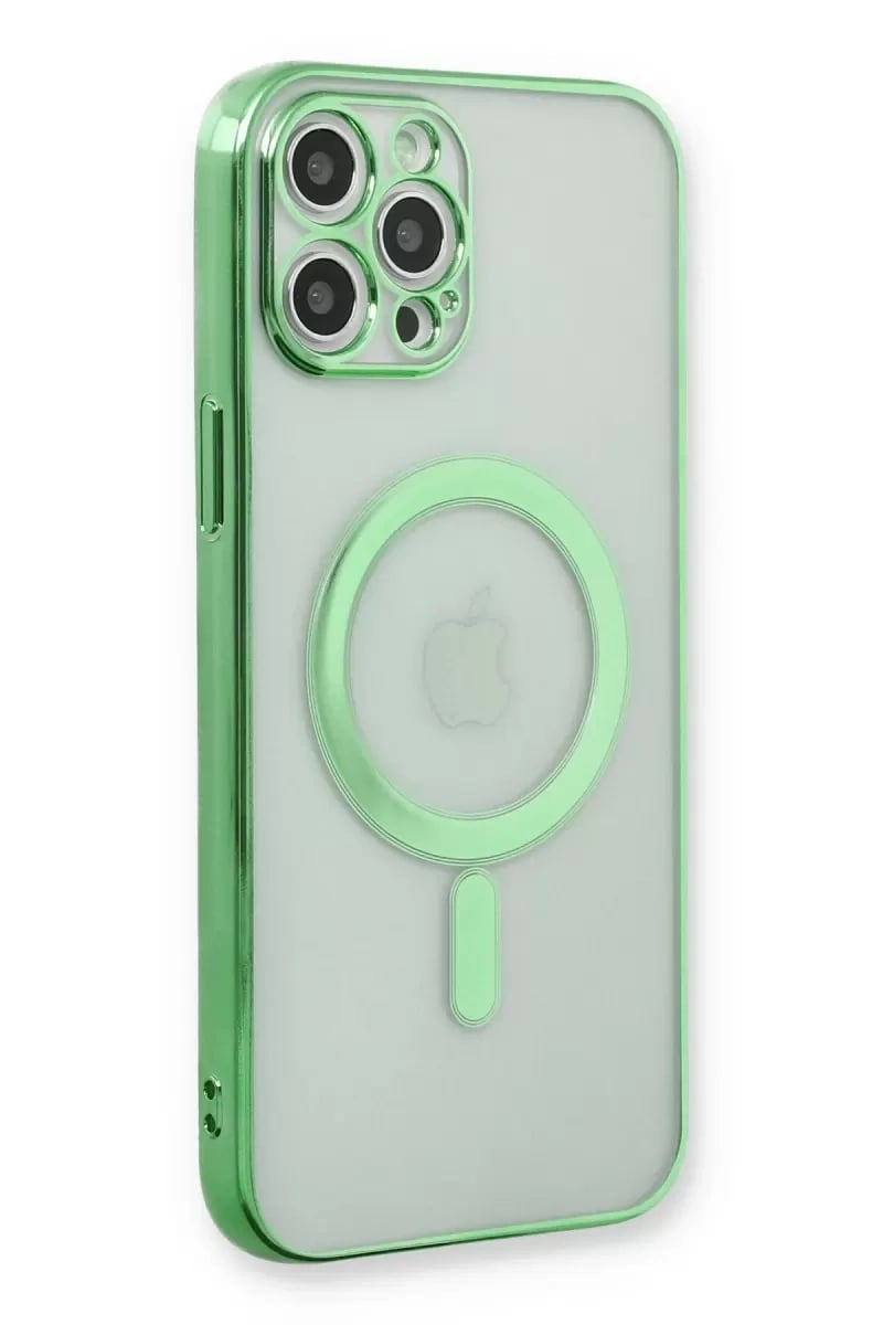 Apple iPhone 12 Pro Kılıf Magneticsafe Lazer Silikon - Haki Yeşil