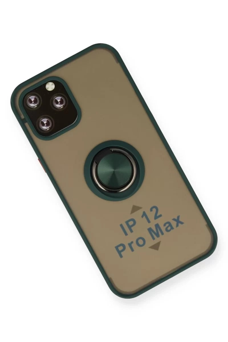 Apple iPhone 12 Pro Kılıf Montreal Yüzüklü Silikon Kapak - Yeşil