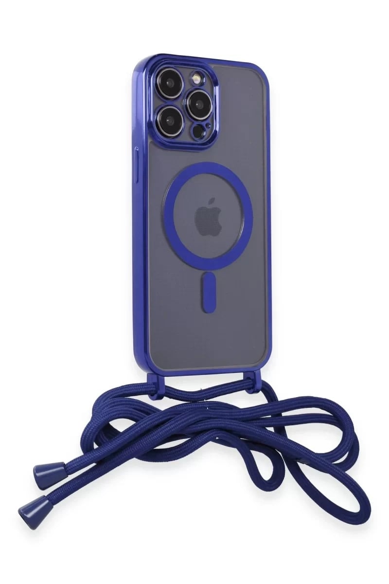 Apple iPhone 12 Pro Max Kılıf Divo Lazer Askılı Magsafe Kapak - Mavi