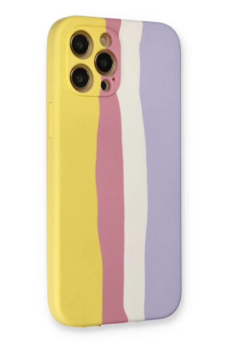 Apple iPhone 12 Pro Max Kılıf Ebruli Lansman Silikon - Sarı-Mavi