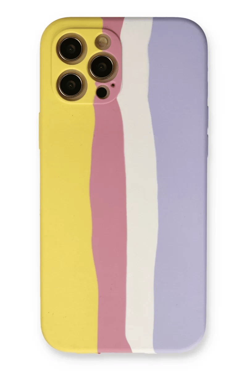 Apple iPhone 12 Pro Max Kılıf Ebruli Lansman Silikon - Sarı-Mavi