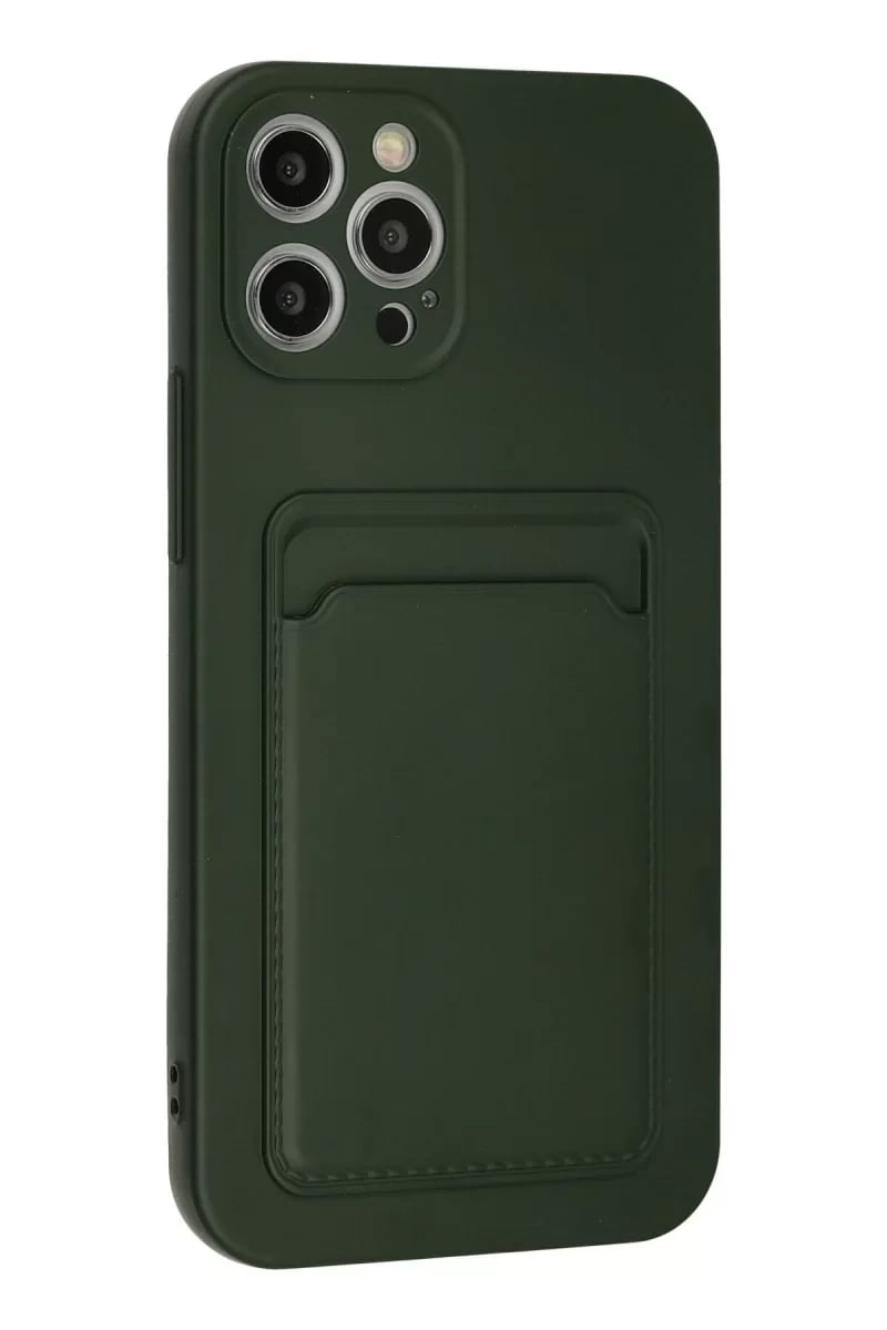 Apple iPhone 12 Pro Max Kılıf Kelvin Kartvizitli Silikon - Koyu Yeşil