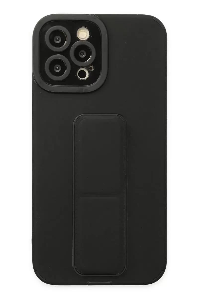 Apple iPhone 12 Pro Max Kılıf Mega Standlı Silikon - Siyah