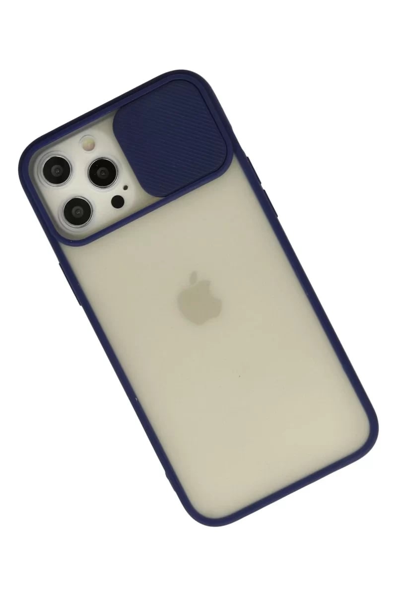 Apple iPhone 12 Pro Max Kılıf Palm Buzlu Kamera Sürgülü Silikon - Lacivert