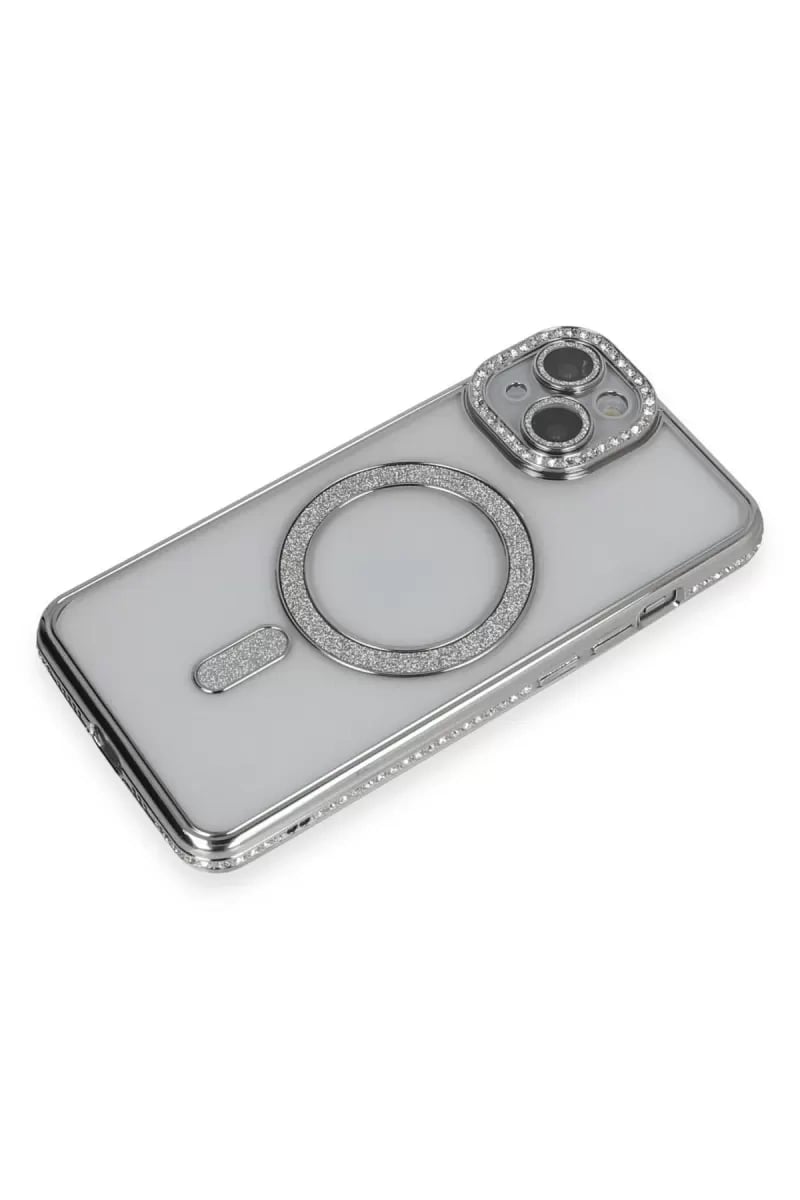 Apple iPhone 13 Kılıf Joke Simli Magneticsafe Kılıf - Gümüş
