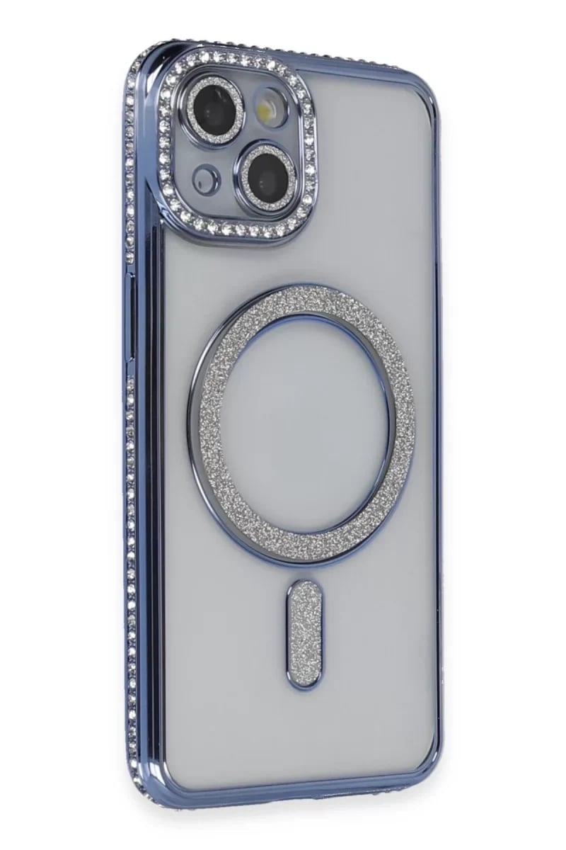 Apple iPhone 13 Kılıf Joke Simli Magneticsafe Kılıf - Mavi