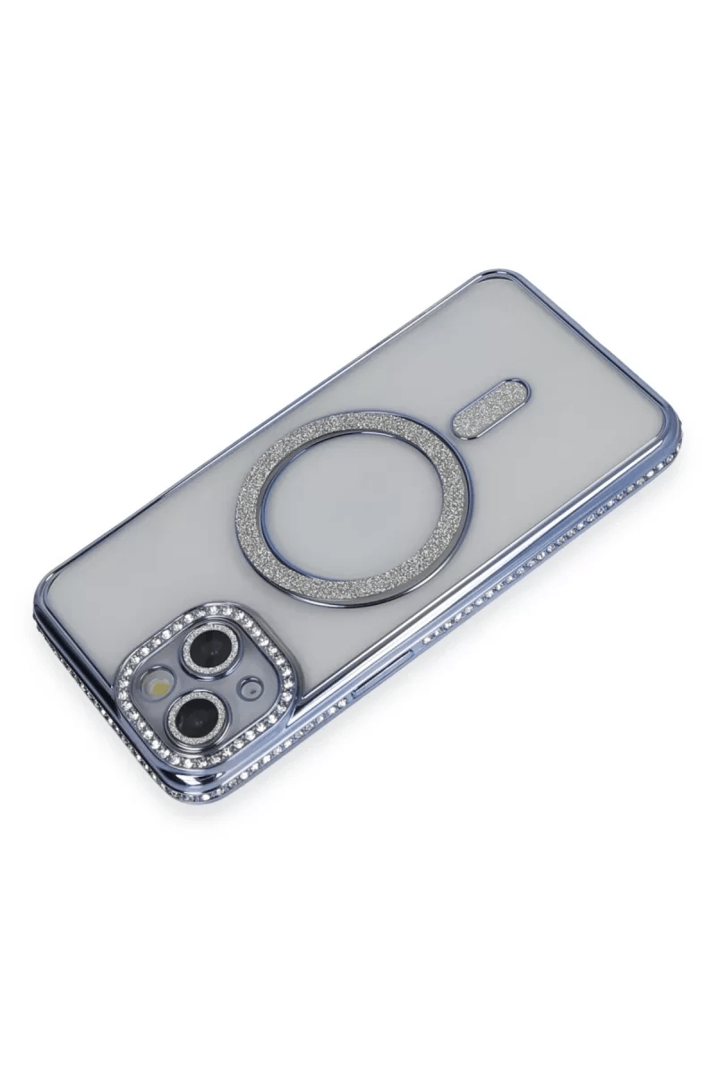 Apple iPhone 13 Kılıf Joke Simli Magneticsafe Kılıf - Mavi