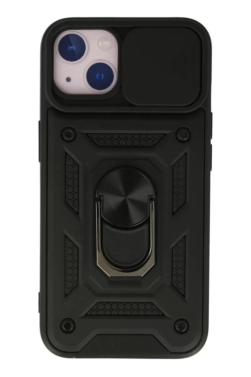 Apple iPhone 13 Kılıf Pars Lens Yüzüklü Silikon - Siyah