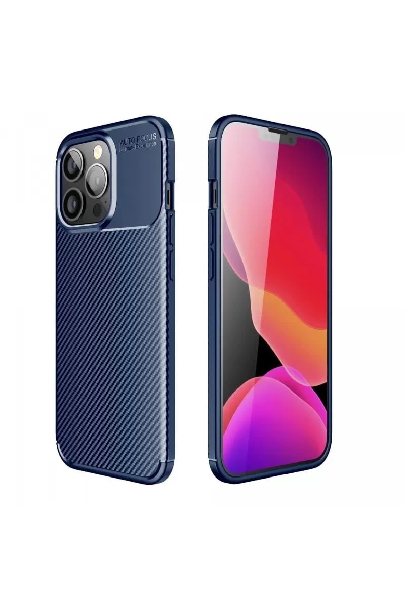 Apple iPhone 13 Pro Kılıf Auto Focus Karbon Kapak - Lacivert