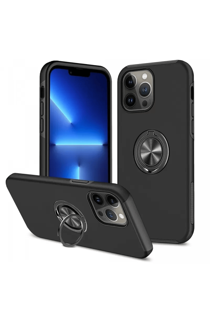 Apple iPhone 13 Pro Kılıf Elit Yüzüklü Kapak - Siyah