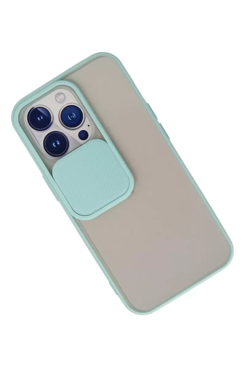 Apple iPhone 13 Pro Kılıf Palm Buzlu Kamera Sürgülü Silikon - Turkuaz