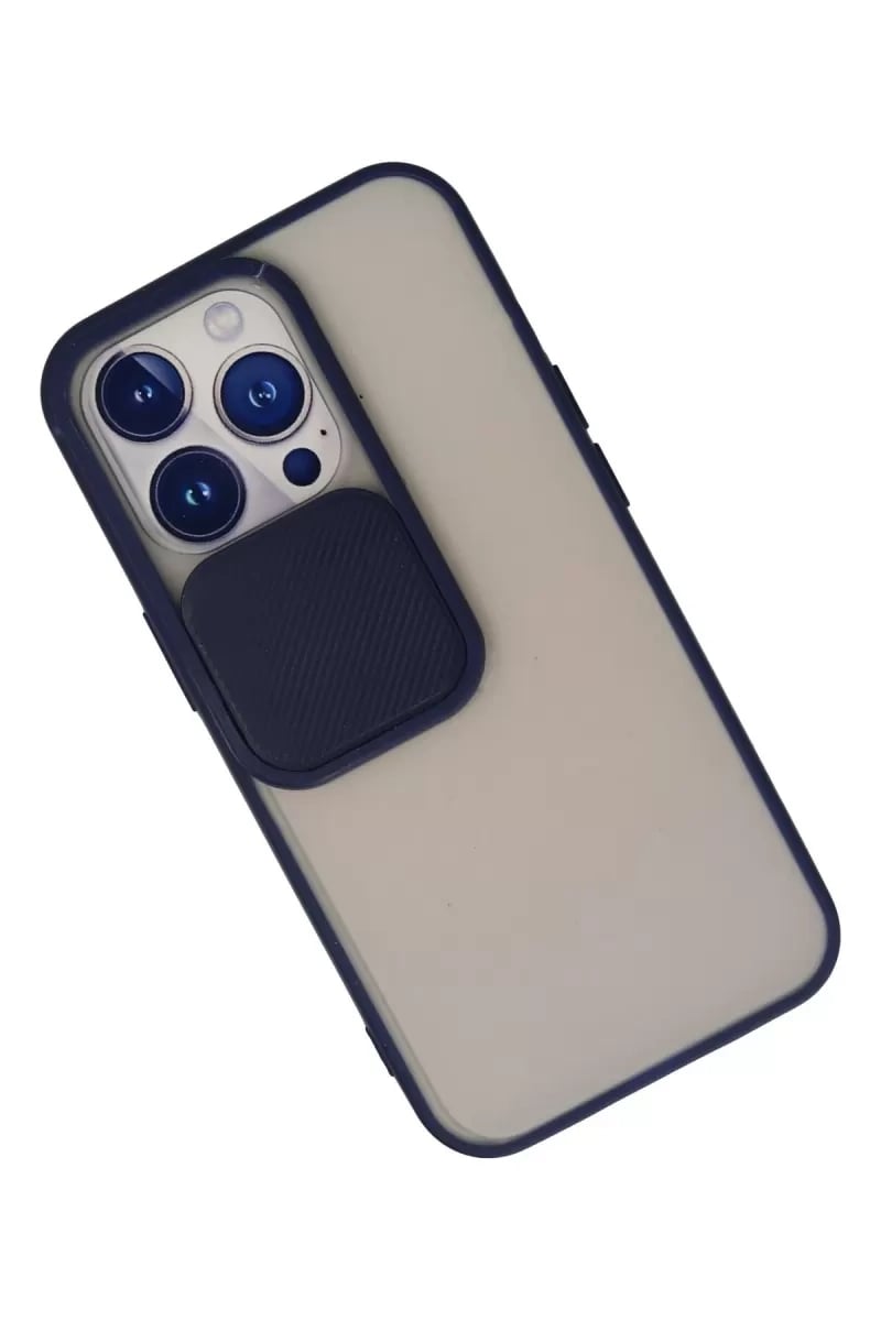 Apple iPhone 13 Pro Kılıf Palm Buzlu Kamera Sürgülü Silikon - Lacivert