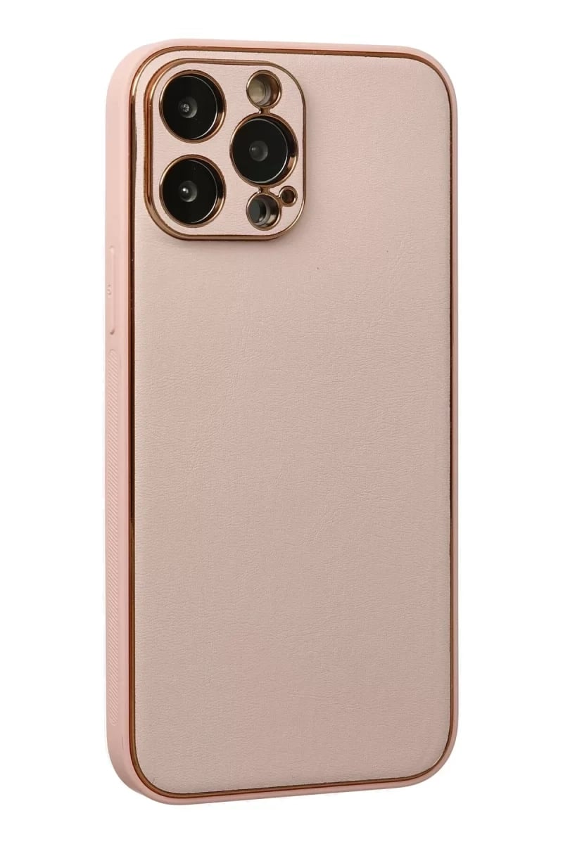 Apple iPhone 13 Pro Max Kılıf Coco Deri Silikon Kapak - Pudra