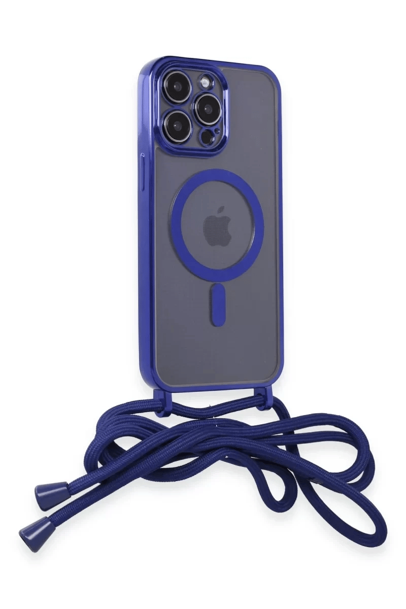 Apple iPhone 13 Pro Max Kılıf Divo Lazer Askılı Magsafe Kapak - Mavi