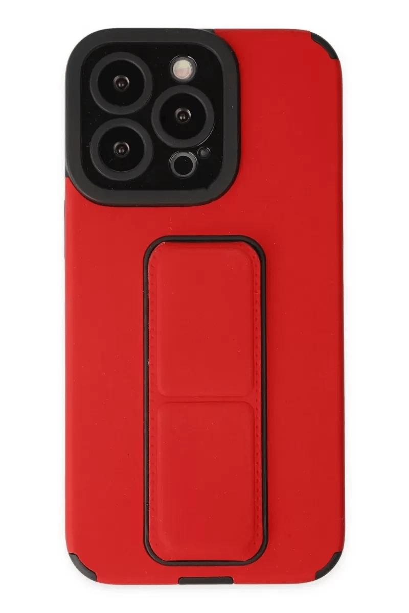 Apple iPhone 13 Pro Max Kılıf Mega Standlı Silikon - Kırmızı