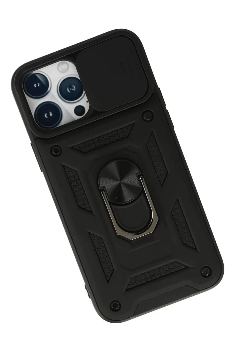 Apple iPhone 13 Pro Max Kılıf Pars Lens Yüzüklü Silikon - Siyah
