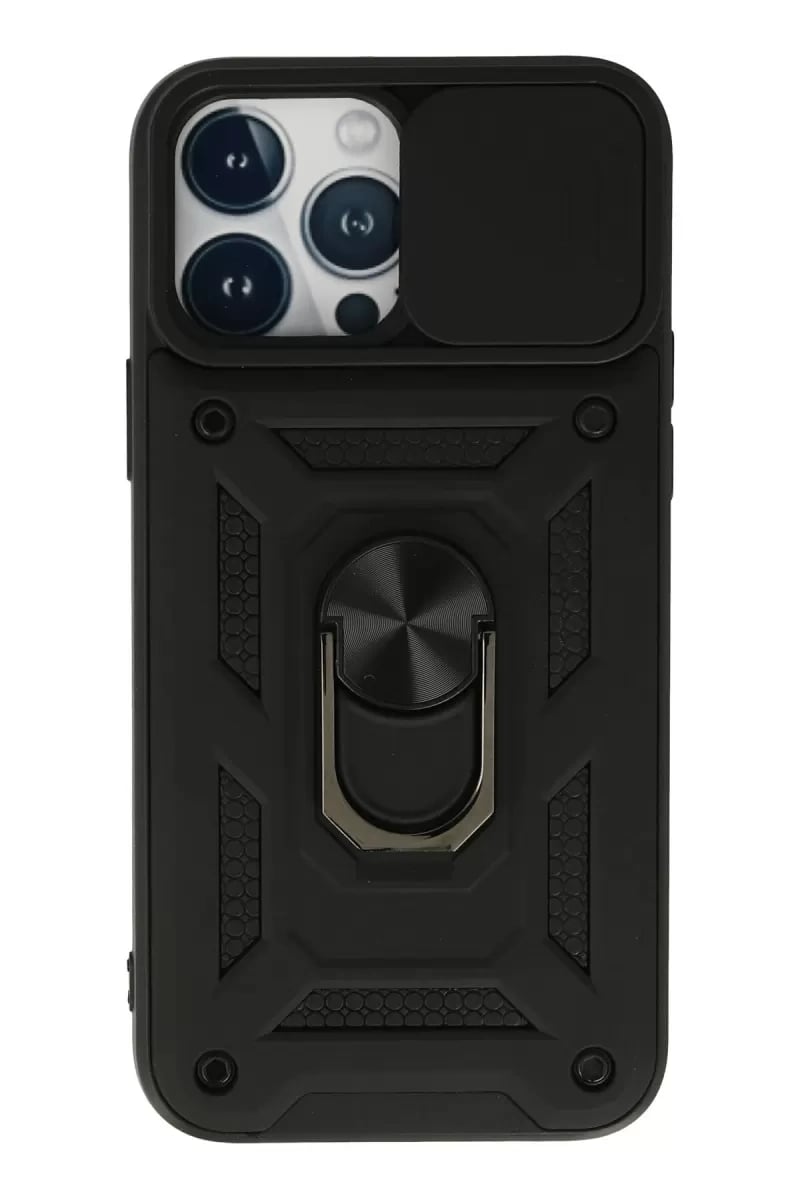 Apple iPhone 13 Pro Max Kılıf Pars Lens Yüzüklü Silikon - Siyah