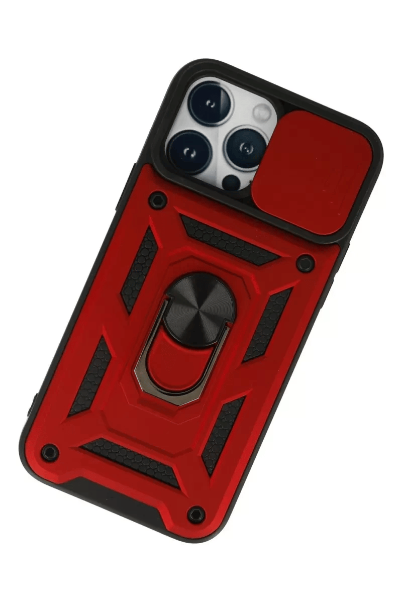 Apple iPhone 13 Pro Max Kılıf Pars Lens Yüzüklü Silikon - Kırmızı
