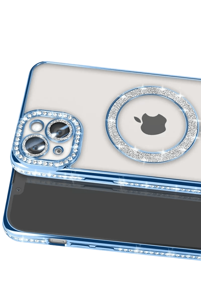 Apple iPhone 14 Kılıf Joke Simli Magneticsafe Kılıf - Mavi