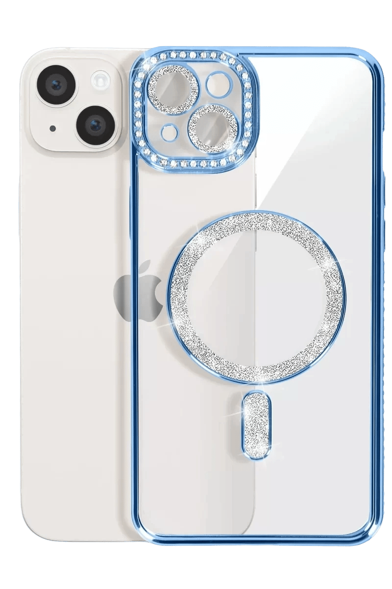 Apple iPhone 14 Kılıf Joke Simli Magneticsafe Kılıf - Mavi