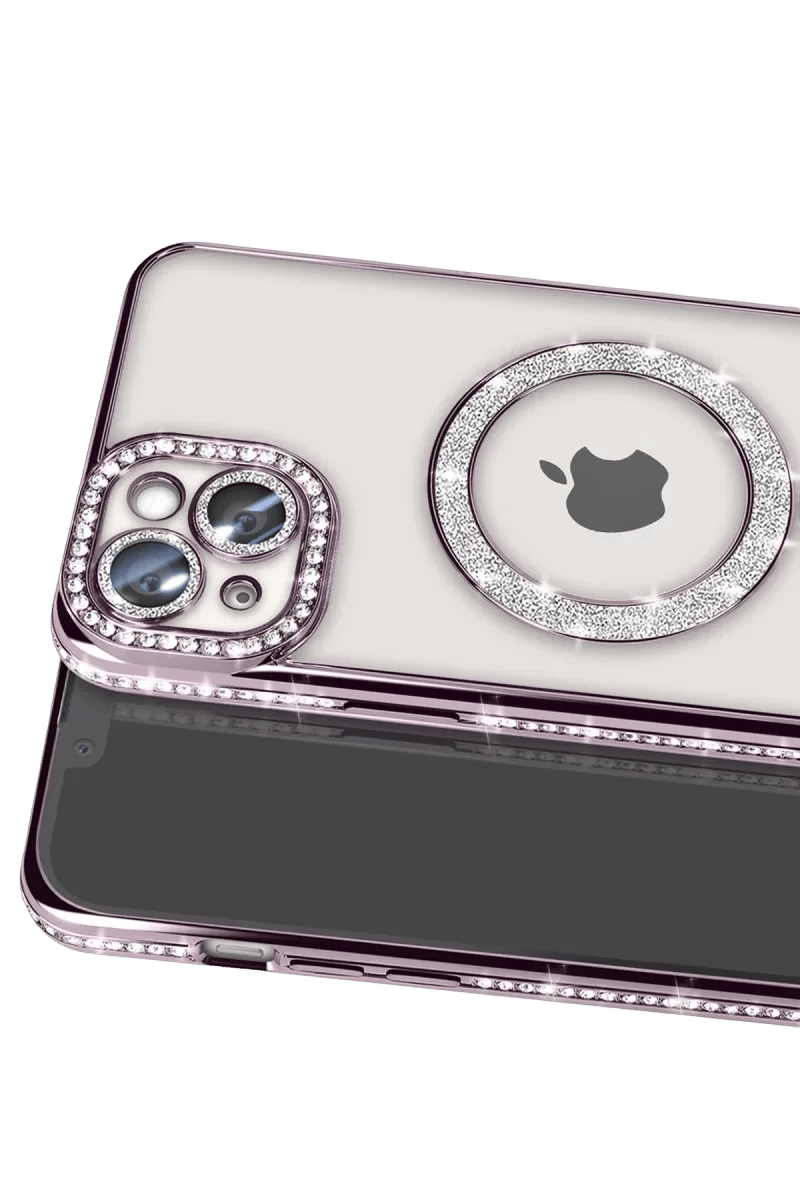 Apple iPhone 14 Kılıf Joke Simli Magneticsafe Kılıf - Derin Mor