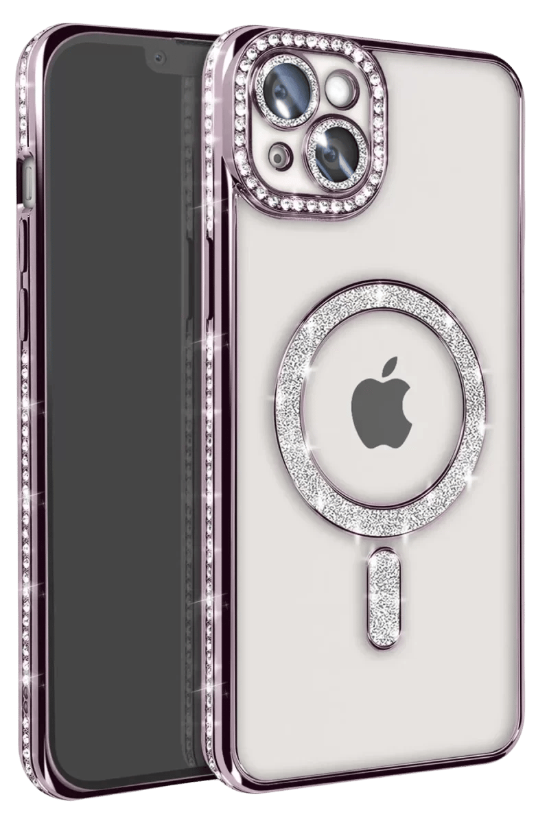 Apple iPhone 14 Kılıf Joke Simli Magneticsafe Kılıf - Derin Mor