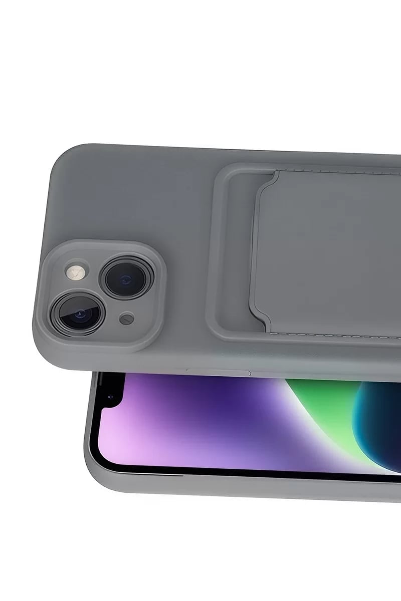 Apple iPhone 14 Kılıf Kelvin Kartvizitli Silikon - Gri