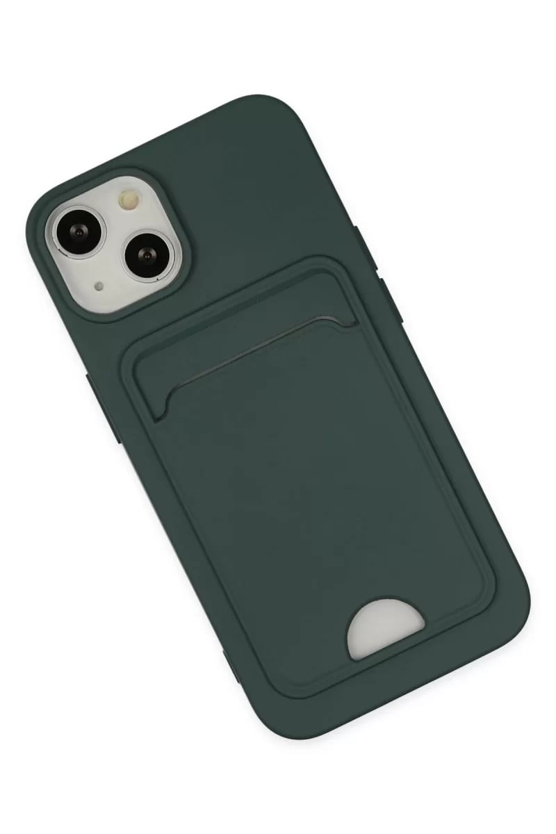 Apple iPhone 14 Plus Kılıf Kelvin Kartvizitli Silikon - Koyu Yeşil