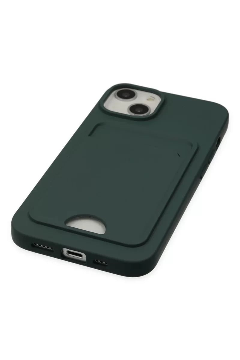 Apple iPhone 14 Plus Kılıf Kelvin Kartvizitli Silikon - Koyu Yeşil