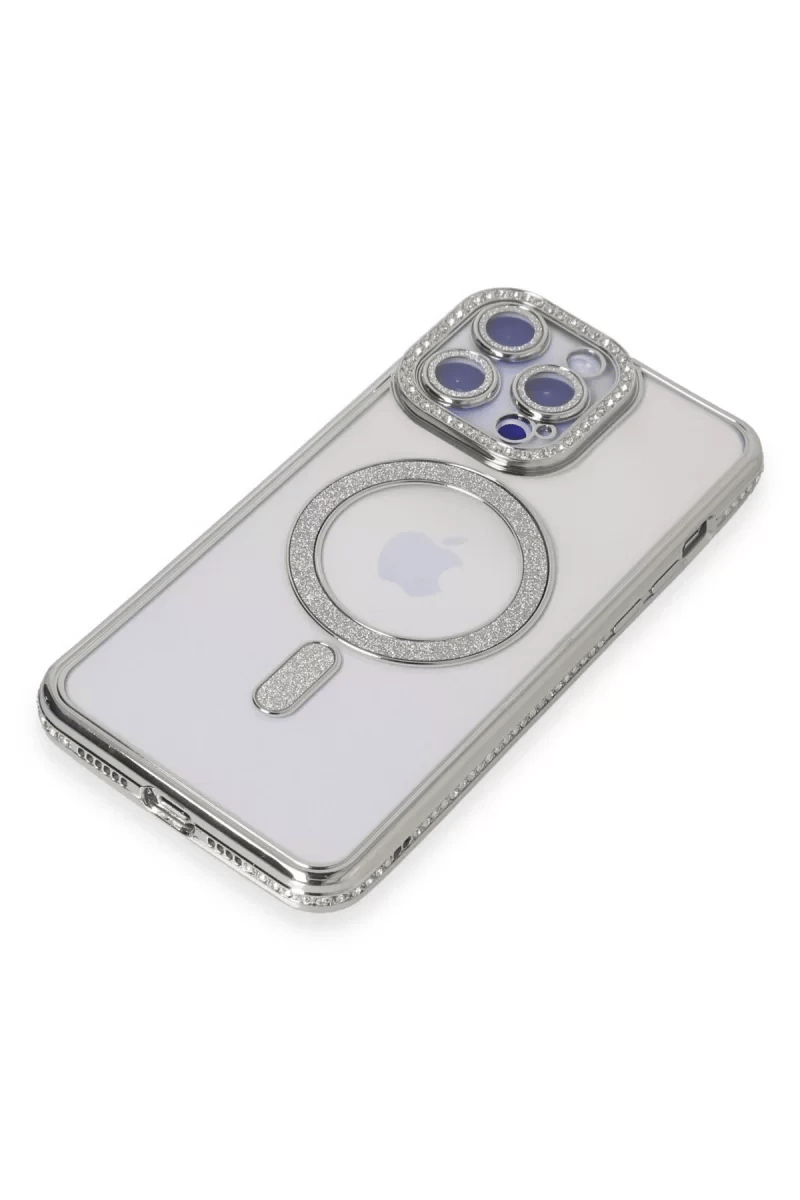 Apple iPhone 14 Pro Kılıf Joke Simli Magneticsafe Kılıf - Gümüş