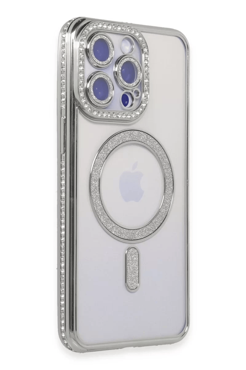 Apple iPhone 14 Pro Kılıf Joke Simli Magneticsafe Kılıf - Gümüş