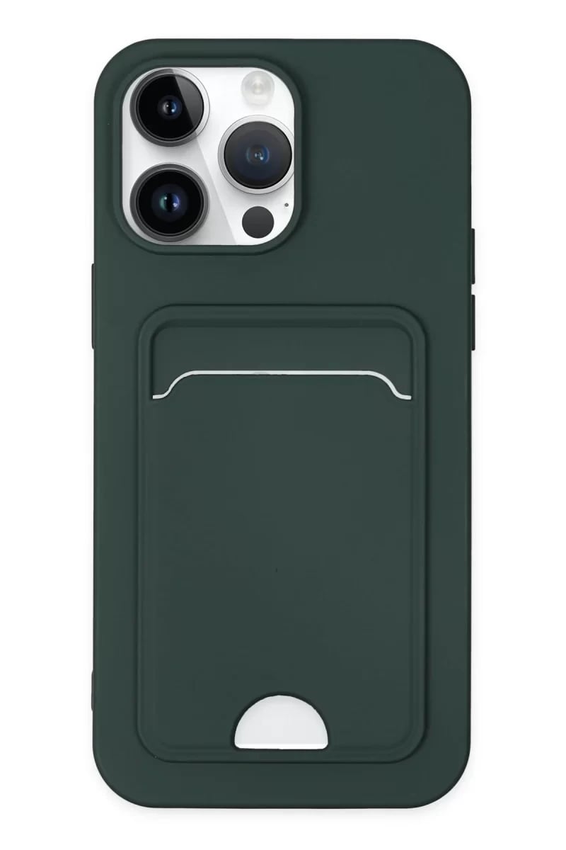 Apple iPhone 14 Pro Kılıf Kelvin Kartvizitli Silikon - Koyu Yeşil