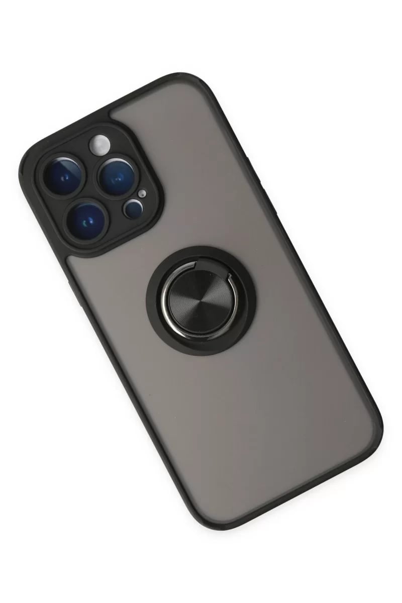 Apple iPhone 14 Pro Kılıf Montreal Yüzüklü Silikon Kapak - Siyah