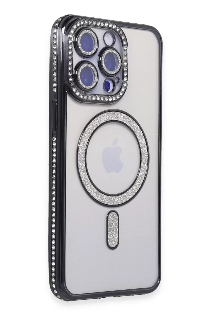 Apple iPhone 14 Pro Max Kılıf Joke Simli Magneticsafe Kılıf - Siyah
