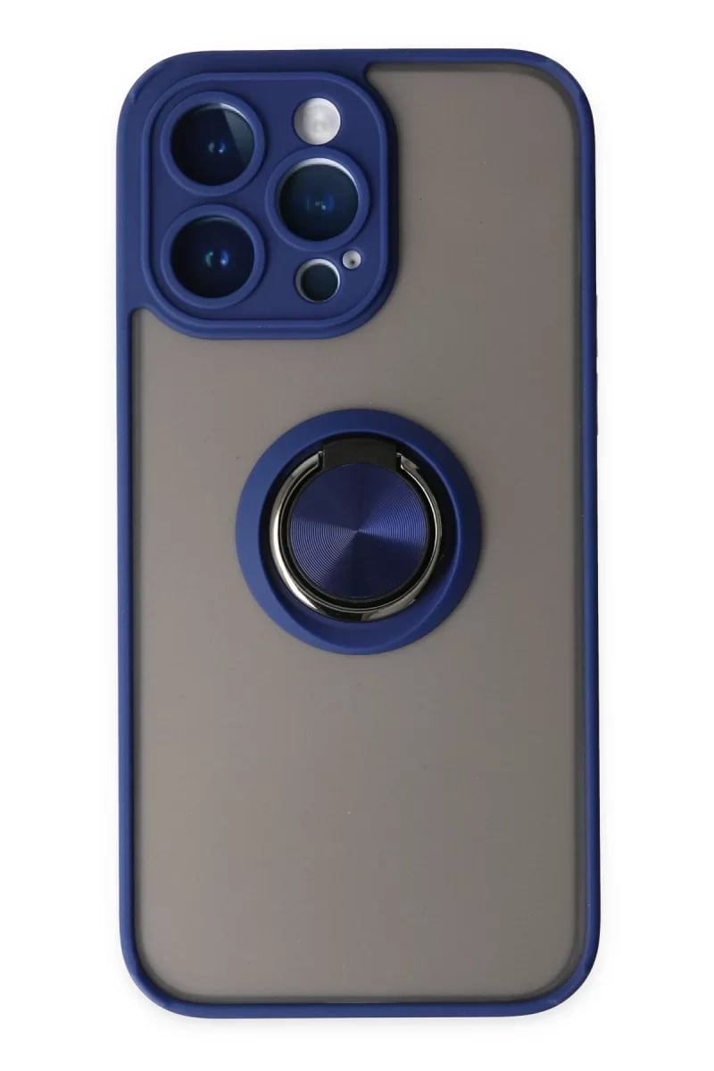 Apple iPhone 14 Pro Max Kılıf Montreal Yüzüklü Silikon Kapak - Lacivert