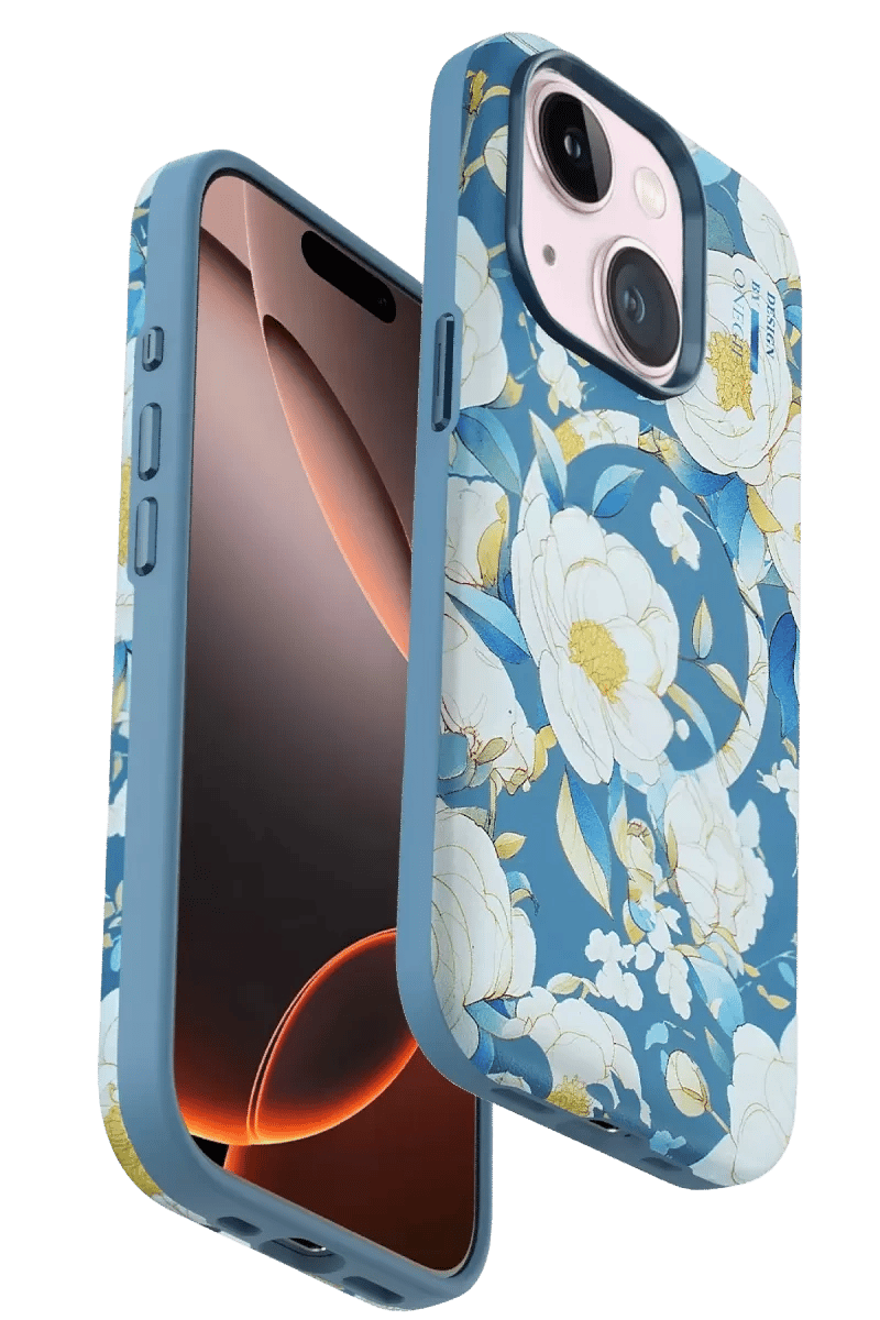 Apple iPhone 15 Flower Series Magsafe Kapak - Mavi