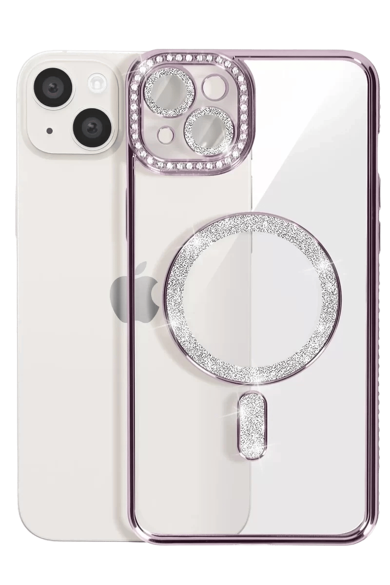 Apple iPhone 15 Kılıf Joke Simli Magneticsafe Kılıf - Derin Mor