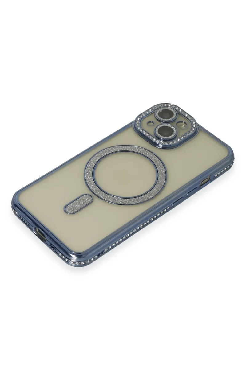 Apple iPhone 15 Kılıf Joke Simli Magneticsafe Kılıf - Lacivert