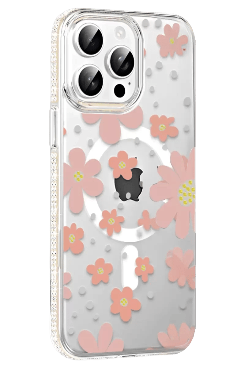 Apple iPhone 15 Pro Floral Magsafe Kapak - Pembe