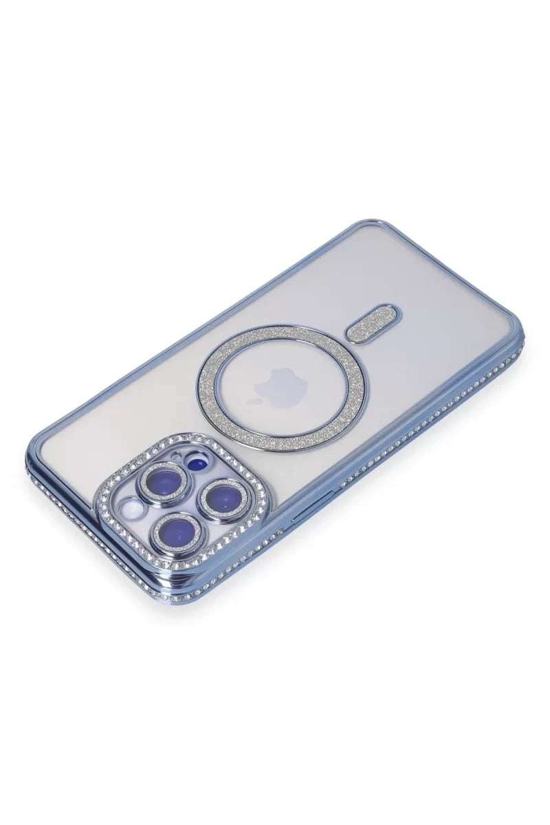 Apple iPhone 15 Pro Kılıf Joke Simli Magneticsafe Kılıf - Mavi